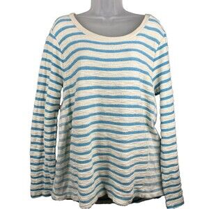 Gap 100% Cotton Sweater Womens XL Caribbean Blue & Cream Stripe Nautical Coastal
